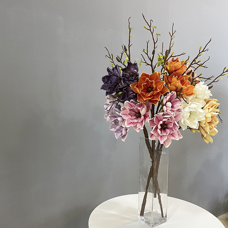 Artificial Magnolia Flower - 3.4ft Tall EVA Stem Chinese Vintage Style | Home Decor & Photography Prop