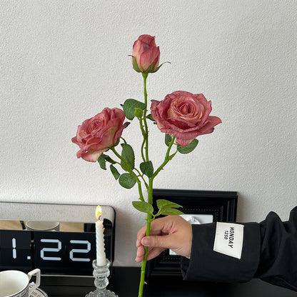 Vintage Dried-Look Artificial Rose Stems, 21.3" Blush & Terracotta Faux Flowers for Venue Styling