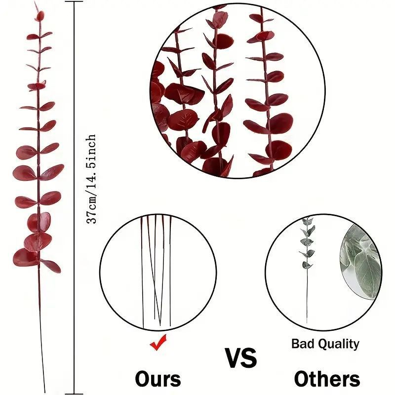 Artificial Red Eucalyptus Leaf Stems, Pack of 50 Single Stem Faux Eucalyptus Branches for Wedding, Holiday & Home Decor