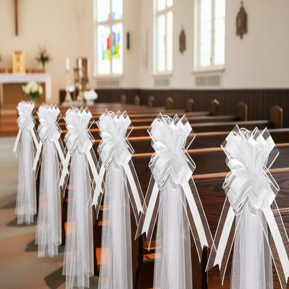 Church Wedding Ceremony Decor: 4-Piece White Chair & Aisle Bow Set (7.87-47.24in)