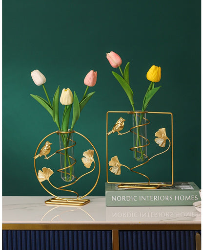 Bulk 1pc Elegant Ginkgo Leaf Metal Vase with Geometry Stand for Home Decor Flower Arrangements Wholesale