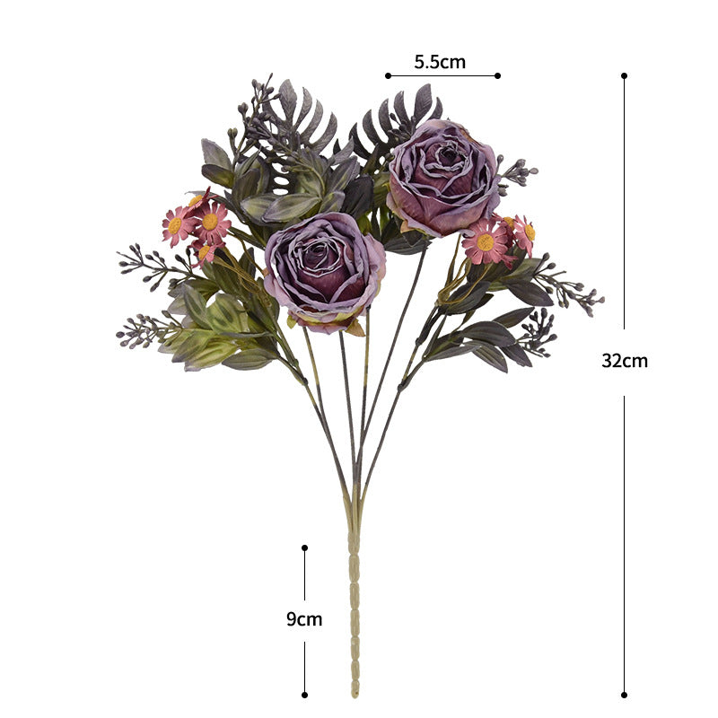 Artificial Rose and Daisy Bouquet, 12-Bloom Bush, 12" Tall, Perfect for Weddings, Home Decor, and Events