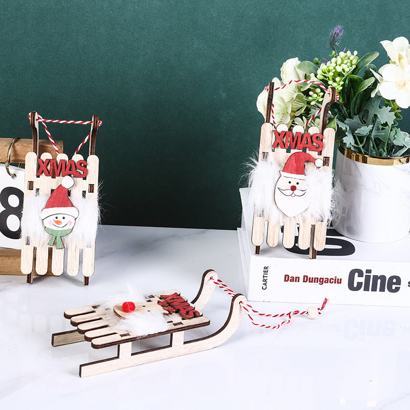 10 Pcs Christmas Sleigh Pendant Ornaments with Elk, Snowman, Santa Claus – Holiday Hanging Decorations for Kids