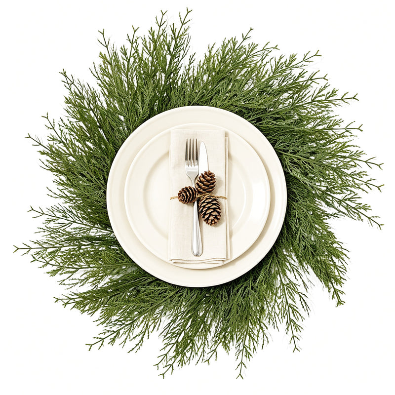 Artificial Christmas Pine Wreath Table Mats, Set of 2 Plastic Evergreen Cypress Centerpiece Rings, Holiday, Home & Wedding Decor