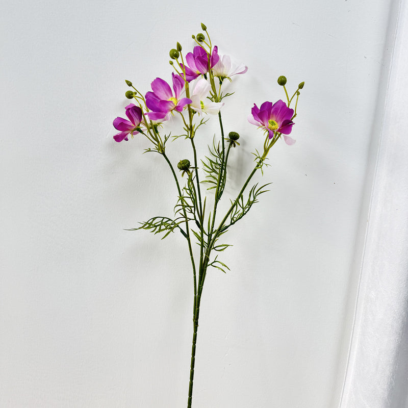 Realistic Cosmos Silk Flower Bush with 8 Blooms, 27" Tall, Rustic Floral Arrangement for Weddings, Home Decor & Events