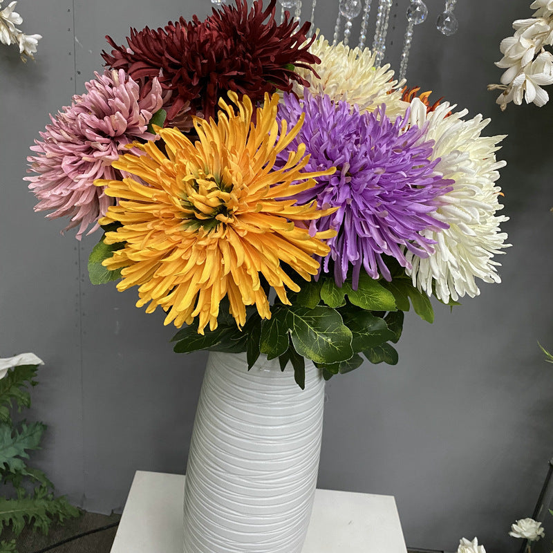 Single Stem Artificial Chrysanthemum, 29" Realistic Silk-Like Fabric Flower for Weddings & Home Decor, Dragon Claw Mum