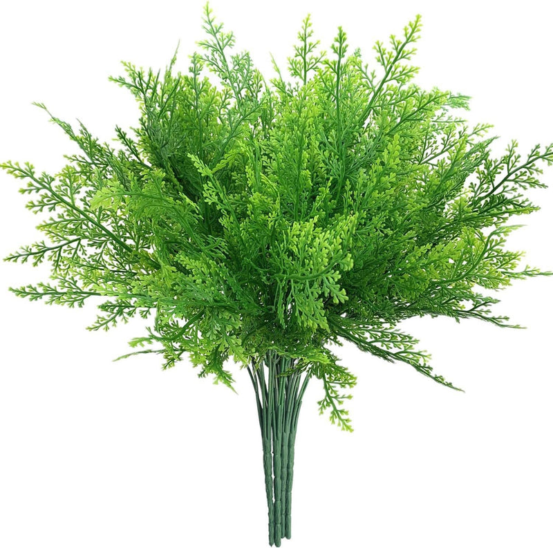 Artificial Boston Fern Bush, 7-Branch Faux Greenery Stem, Plastic PE/PVC, Indoor Outdoor, Wedding & Home Decor
