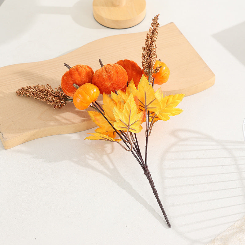 Halloween Faux Velvet Pumpkin Decor 2-Pack - Home Decoration Photo Prop & Flower Arrangement Accessory