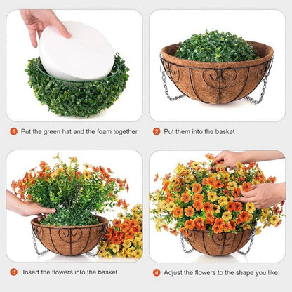 Premium Artificial Hanging Flower Basket UV-Resistant Silk Daisy Eucalyptus Outdoor Porch Patio Balcony Yard All-Weather 3D Pistil