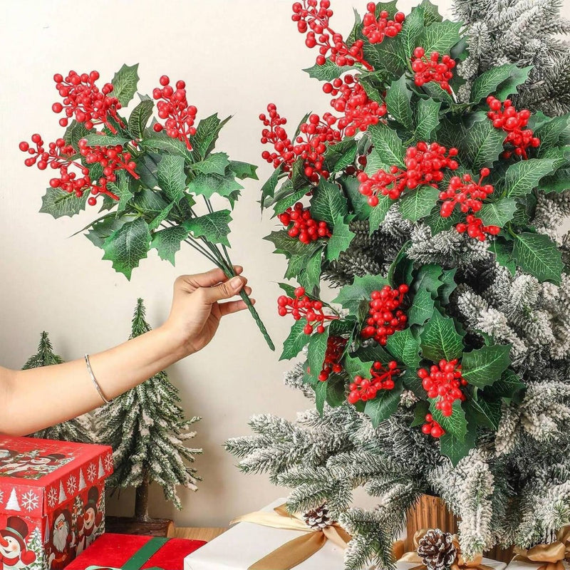 Artificial Christmas Holly Berry Stem, Silk Fabric, 16" Long, Holiday Decor, Home or Event Styling