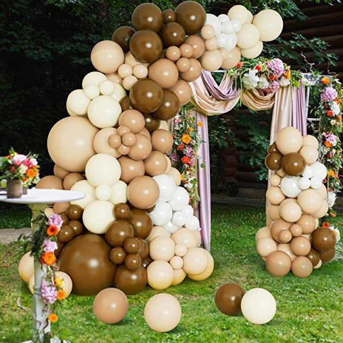 135-Piece Double-Layer Latex Balloon Garland Kit – Blush Coffee Brown & Chocolate Metallic Neutral Party Decor