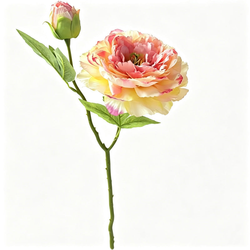 Peony & Ranunculus Silk Bush with 2 Blooms, 20" Tall, for Weddings & Home Decor