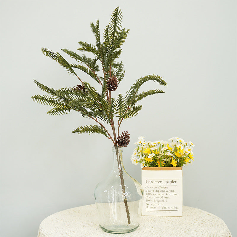 Christmas Artificial Pine Branch with Pine Cones - Realistic Mini Tabletop Decor 2-Pack for Festive Home Setup