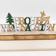 German Merry Xmas Letter Ornaments Bulk Set for Table Decoration Wooden Glow Letters Wholesale