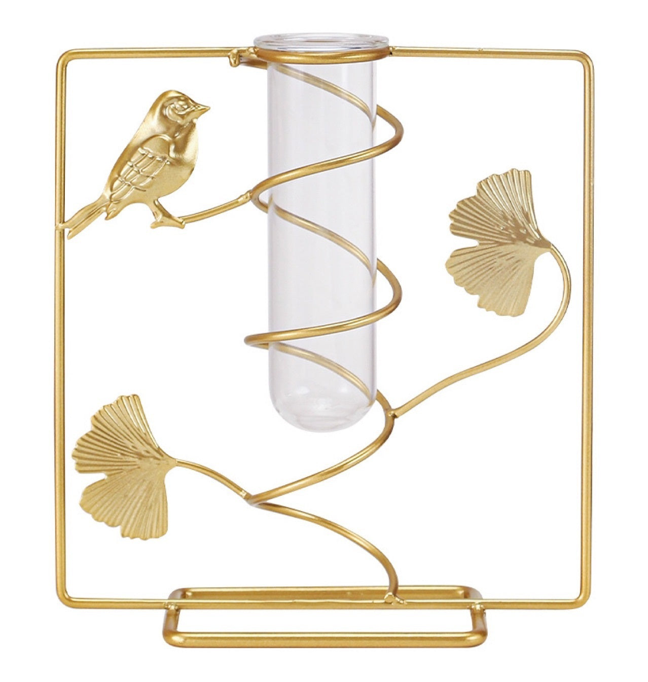 Bulk 1pc Elegant Ginkgo Leaf Metal Vase with Geometry Stand for Home Decor Flower Arrangements Wholesale