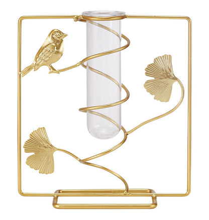 Bulk 1pc Elegant Ginkgo Leaf Metal Vase with Geometry Stand for Home Decor Flower Arrangements Wholesale
