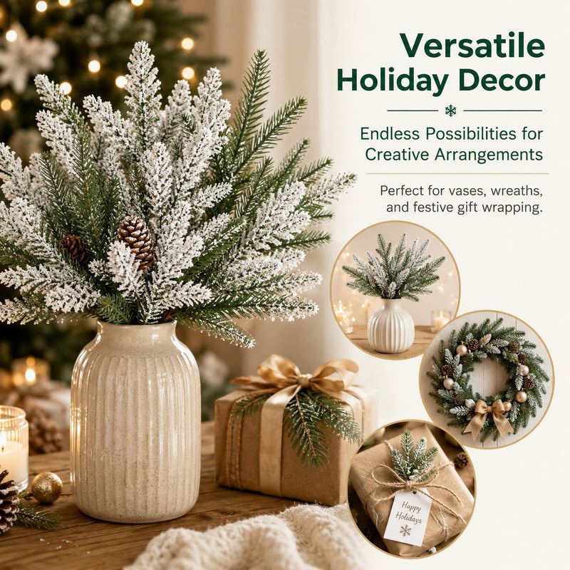 Artificial Christmas Pine Needle Stem, Plastic Faux Evergreen Greenery, Bendable Single Stem for Holiday Decor, Home & Window Displays