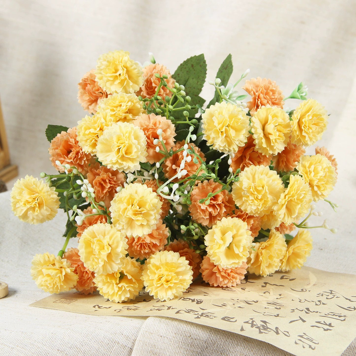 Artificial Carnation & Hydrangea Bouquet, 12.2" Tall, 7.09" Wide, for Event & Venue Styling