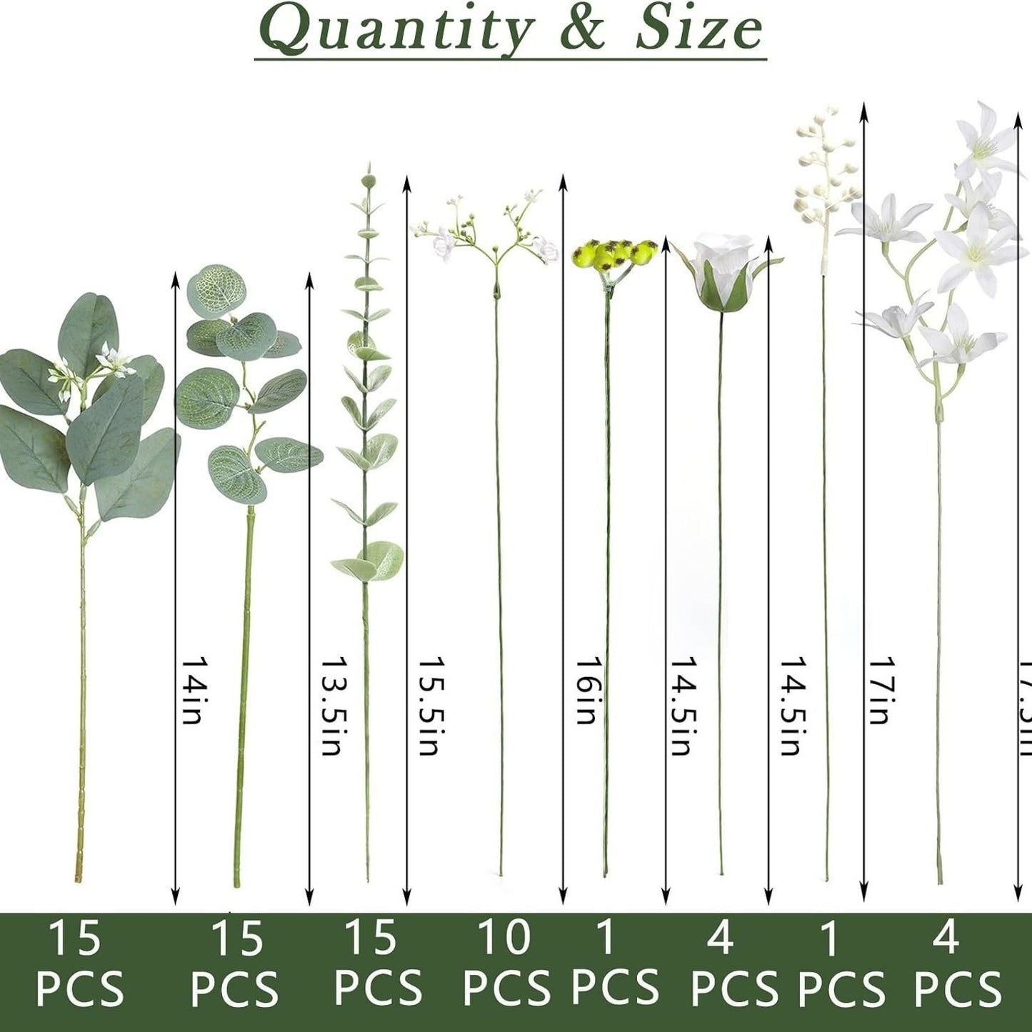 Bulk 110 Pcs 7 Kinds Mixed Artificial Eucalyptus Stems and Faux Flowers Wedding Floral Supplies for DIY Bouquets Table Centerpieces & Home Decor Arrangements Wholesale