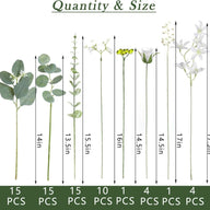 Bulk 110 Pcs 7 Kinds Mixed Artificial Eucalyptus Stems and Faux Flowers Wedding Floral Supplies for DIY Bouquets Table Centerpieces & Home Decor Arrangements Wholesale