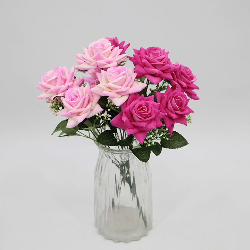 15" Artificial Rose Bush with 7 Blooms, Silk-Like Fabric Floral Stems for Home Decor, Weddings & Events