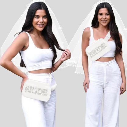 Bride Pearl Letter Fanny Pack Chest Bag - Waterproof Nylon | 8.3x5.7 Inch Wedding Accessory