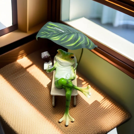 Chill Reclining Frog Statue with Leaf Umbrella - Garden Patio Decor | Indoor Outdoor Relaxing Figurine (Eco-Friendly Resin)