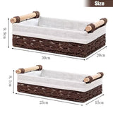 Premium 2 pcs Water Resistant Wicker Organizer Dual Design Bathroom Vanity Basket for Countertop & Toilet Tank Décor Storage