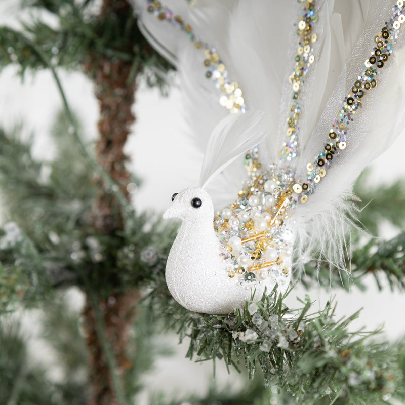 Simulated Peacock Christmas Hanging Ornaments Bulk Quantity Artificial Holiday Decor