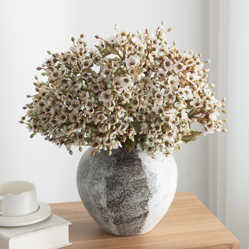 Artificial Viburnum Flower Stem, Faux Silk Filler with 3 Flower Heads, Rustic Home, Wedding & Window Display Decor