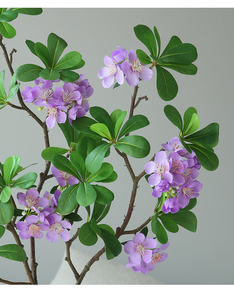 Artificial Pittosporum Flower Stem, Single Stem with 15 Blooms, 31" Tall, Silk Material, White or Purple, Modern Decor for Home, Wedding, or Commercial Spaces