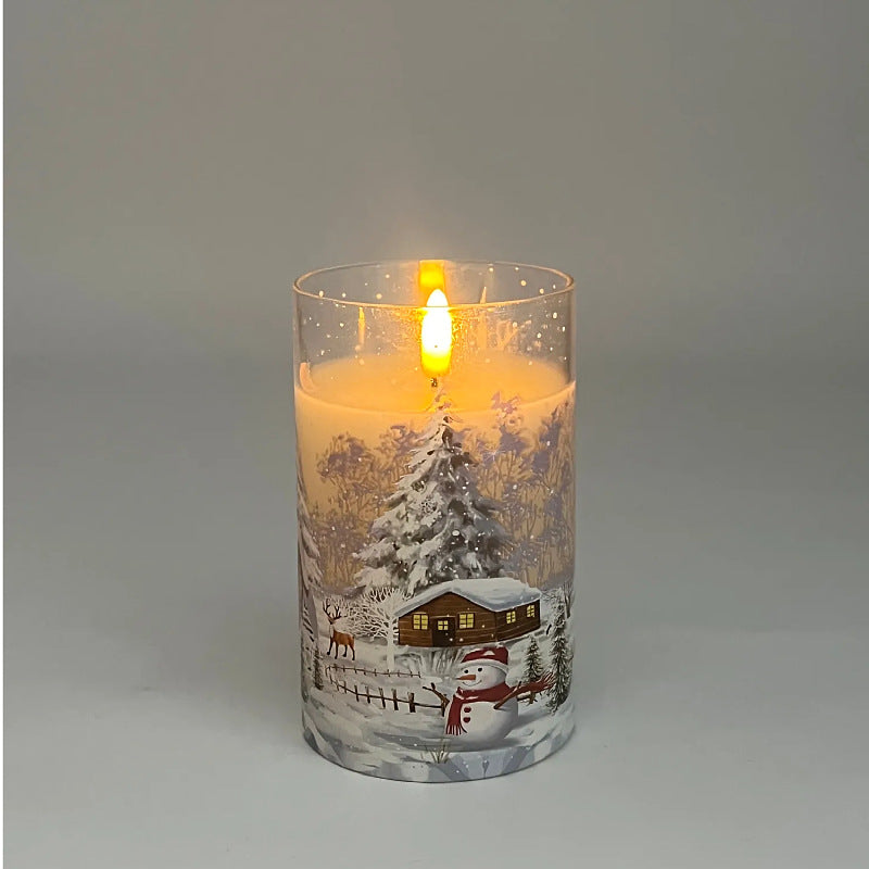 Christmas LED Flameless Candles - 3-Piece Snow Scene Glass Decals Winter Holiday Ambience Decor (3"-6")
