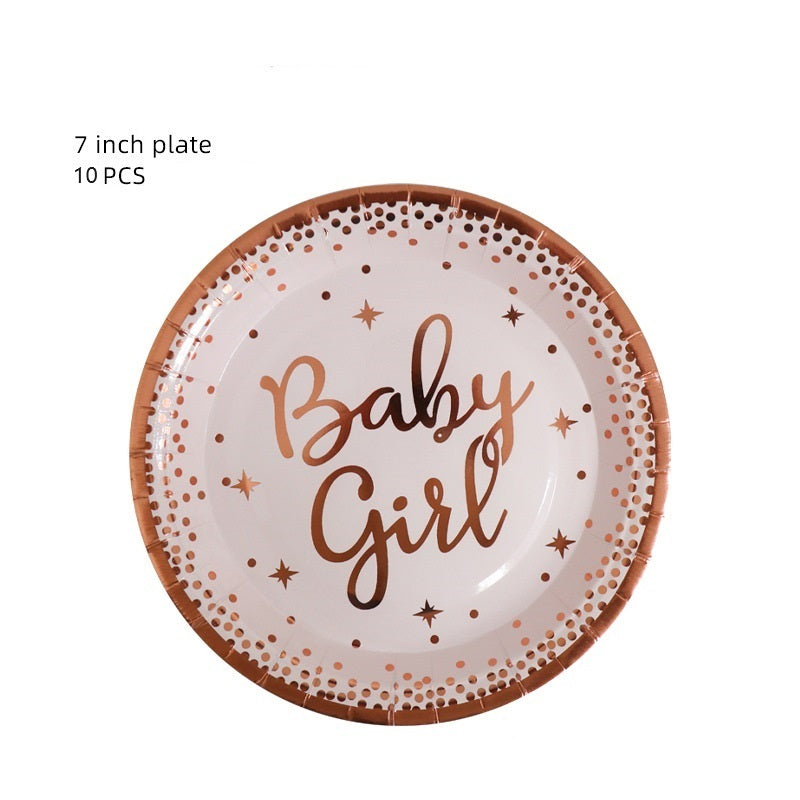 Bulk 10 Pcs Pink Disposable Tableware with Baby Girl Letters Decor Wholesale
