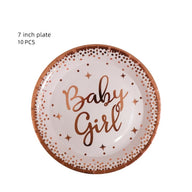 Bulk 10 Pcs Pink Disposable Tableware with Baby Girl Letters Decor Wholesale