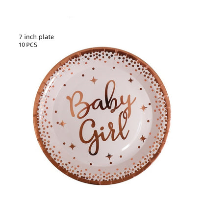 Bulk 10 Pcs Pink Disposable Tableware with Baby Girl Letters Decor Wholesale