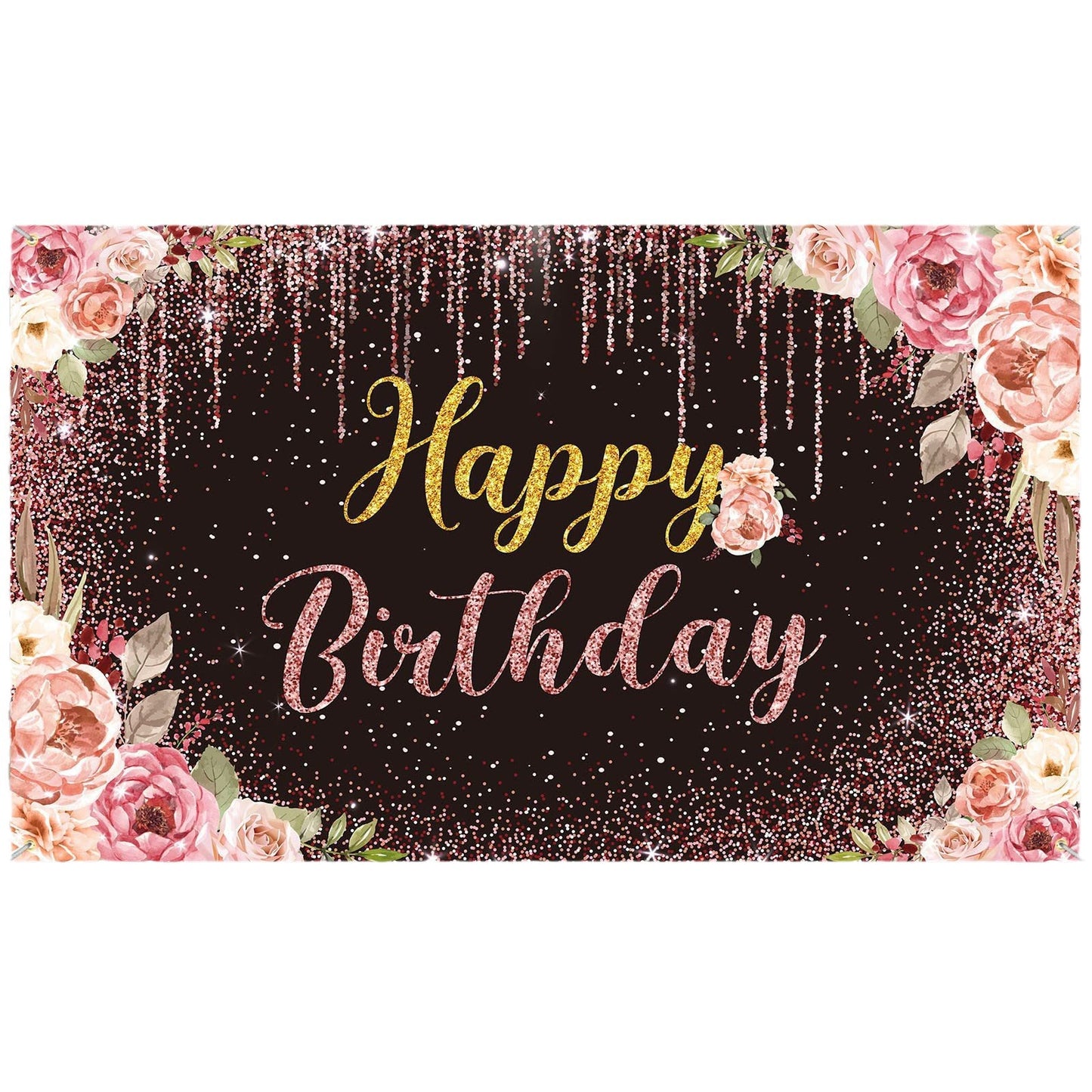 Bulk 10 Pcs Happy Birthday Backdrop Rose Glitters Banner for Wedding Bridal Engagement Shower Bachelor Birthday Anniversary Party Supplies Wholesale