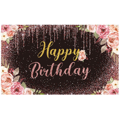 Bulk 10 Pcs Happy Birthday Backdrop Rose Glitters Banner for Wedding Bridal Engagement Shower Bachelor Birthday Anniversary Party Supplies Wholesale