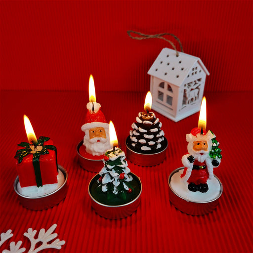 3 Pcs Christmas Candle Set with Santa Claus, Xmas Tree, Pine Cone in Gift Box for Holiday Home Decor