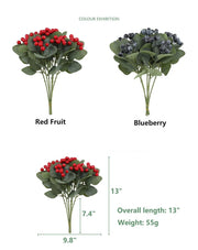 6 Pcs Artificial Red Blueberry Berry Stems 17 Inch Holly Branches for Holiday Decor