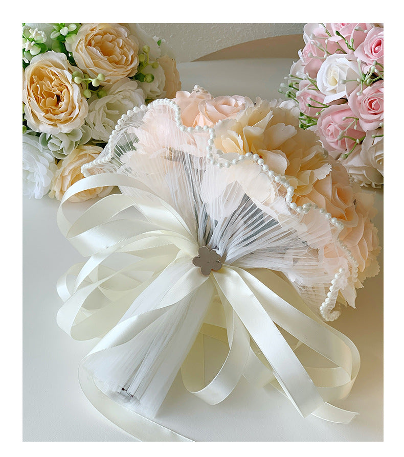 Wedding Bouquet with 18 Silk-Like Roses, 12" Height, Faux Silk Bridal Hand-Tied Bouquet