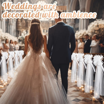 Church Wedding Ceremony Decor: 4-Piece White Chair & Aisle Bow Set (7.87-47.24in)