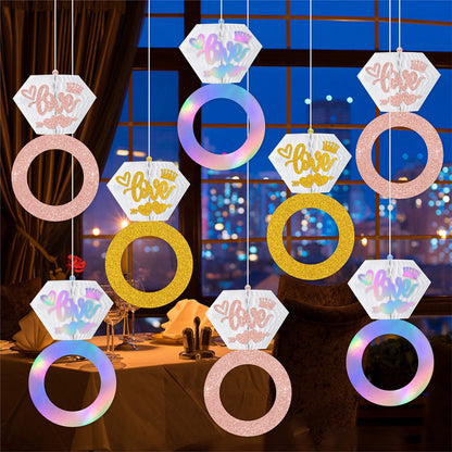 Bachelorette Party Scene Decor Kit - Diamond Ring Honeycomb Hanging Decor for Engagement-Themed Bash Setups