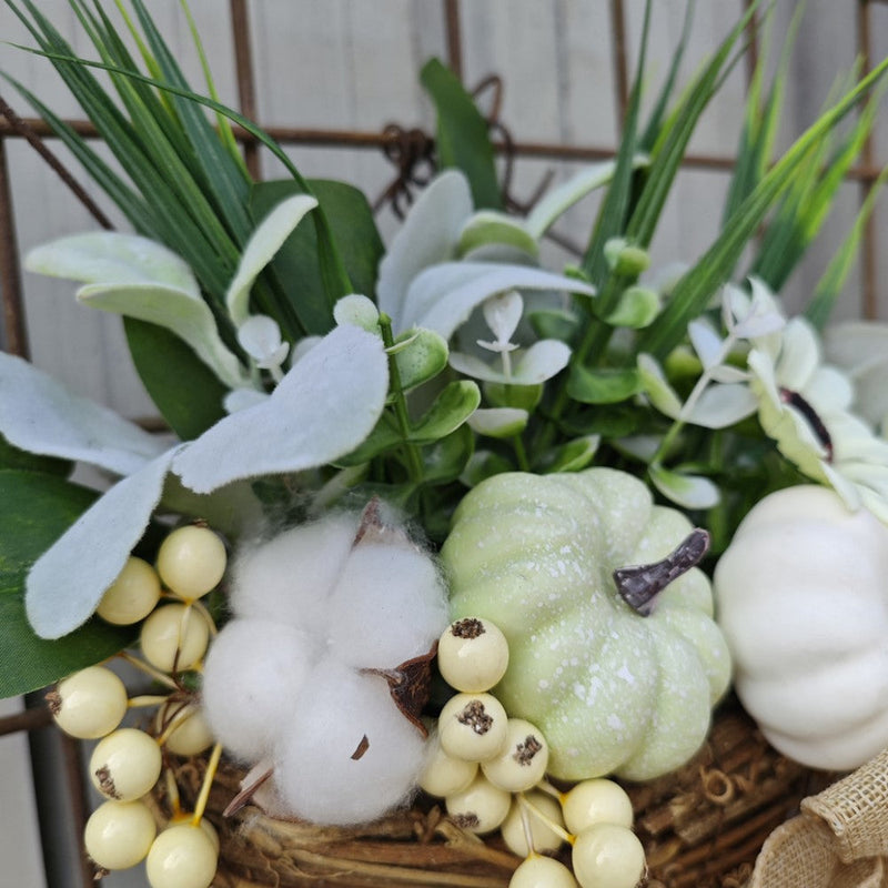 Artificial Pumpkin Door Hanger Wreath with Berry Greenery, Bulk Farmhouse Decor for Front Door Porch