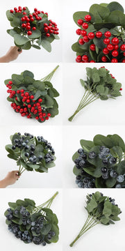 6 Pcs Artificial Red Blueberry Berry Stems 17 Inch Holly Branches for Holiday Decor