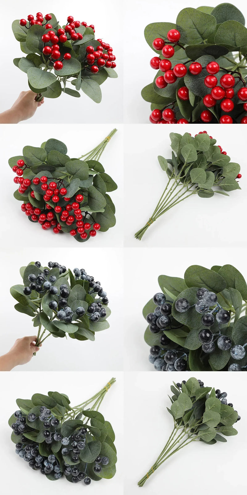 6 Pcs Artificial Red Blueberry Berry Stems 17 Inch Holly Branches for Holiday Decor