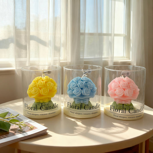 Rose Bouquet Scented Jar Candle - Ins Vibe Valentine's Day Gift Floral Glass Candle