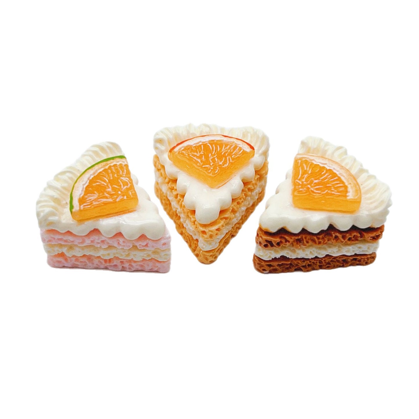 Wedding Decor Mini Faux Cream Cake Set - 10 Pcs Triangle Mousse Fake Fruit Cake Resin Charms (3 Colors)