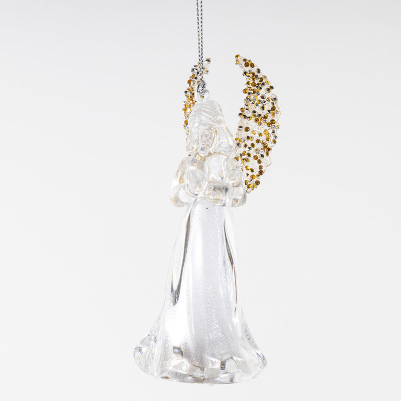 Crystal Clear Angel Christmas Ornaments with Gold Wings, Bulk Holiday Tree Hanging Pendants, Wholesale Set