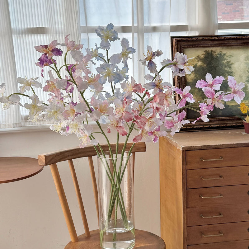 Artificial Iris Flower Bush with 9 Blooms, Silk-Like Fabric, 37" Tall, for Weddings, Home Decor, and Events