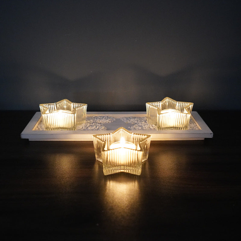 Bulk Star Glass Candle Holder Set With Tray Votive Candlestick for Home Wedding Party Desktop Centerpiece Candle Cup Wholesale